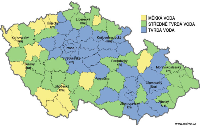 Mapa tvrdosti vody ČR